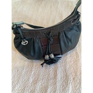 Brighton handbag purse Hobo Black Brown Embossed Croc Leather Tassel Details
